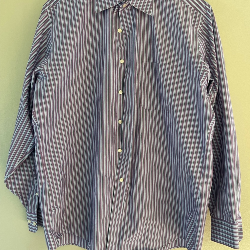 Kirkland Men’s Button Down Shirt 16.5/35 Extra Long - Purple and Blue Stripe